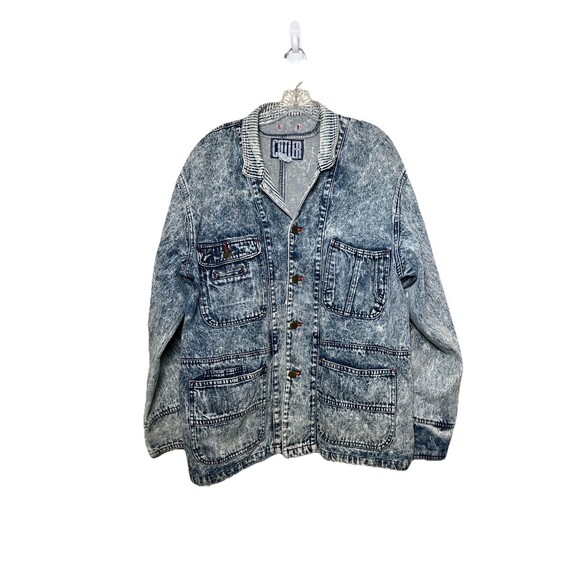 Vtg Cotler Men’s Denim Field Jacket Acid Wash Pockets Oversized Size Small 80’s - Picture 1 of 9